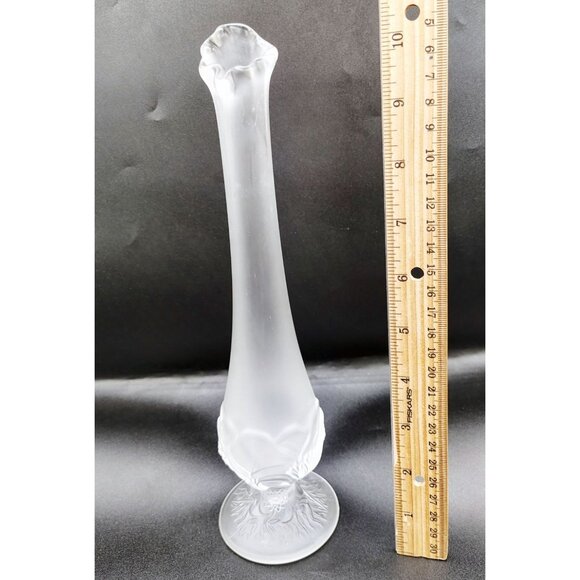 Bud Vase Fenton Satin Glass Lion Head Frosted Clear Crystal Signed Vintage Retro - Picture 2 of 15